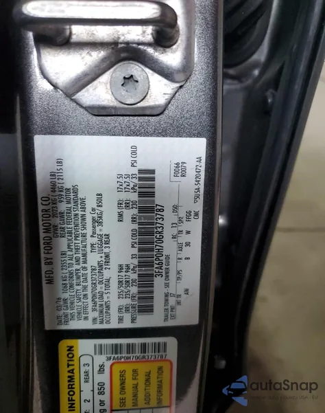 2016 Ford Fusion Se z USA, uszkodzony, nr VIN 3FA6P0H70GR373787